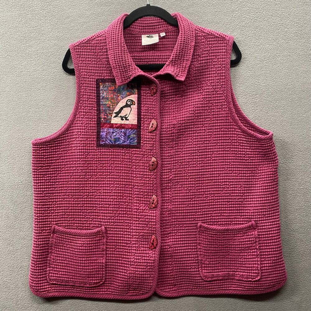 Brie Kriebel Artsy Lagenlook Waffle Knit Quilted Puffin Button Front Vest 2X